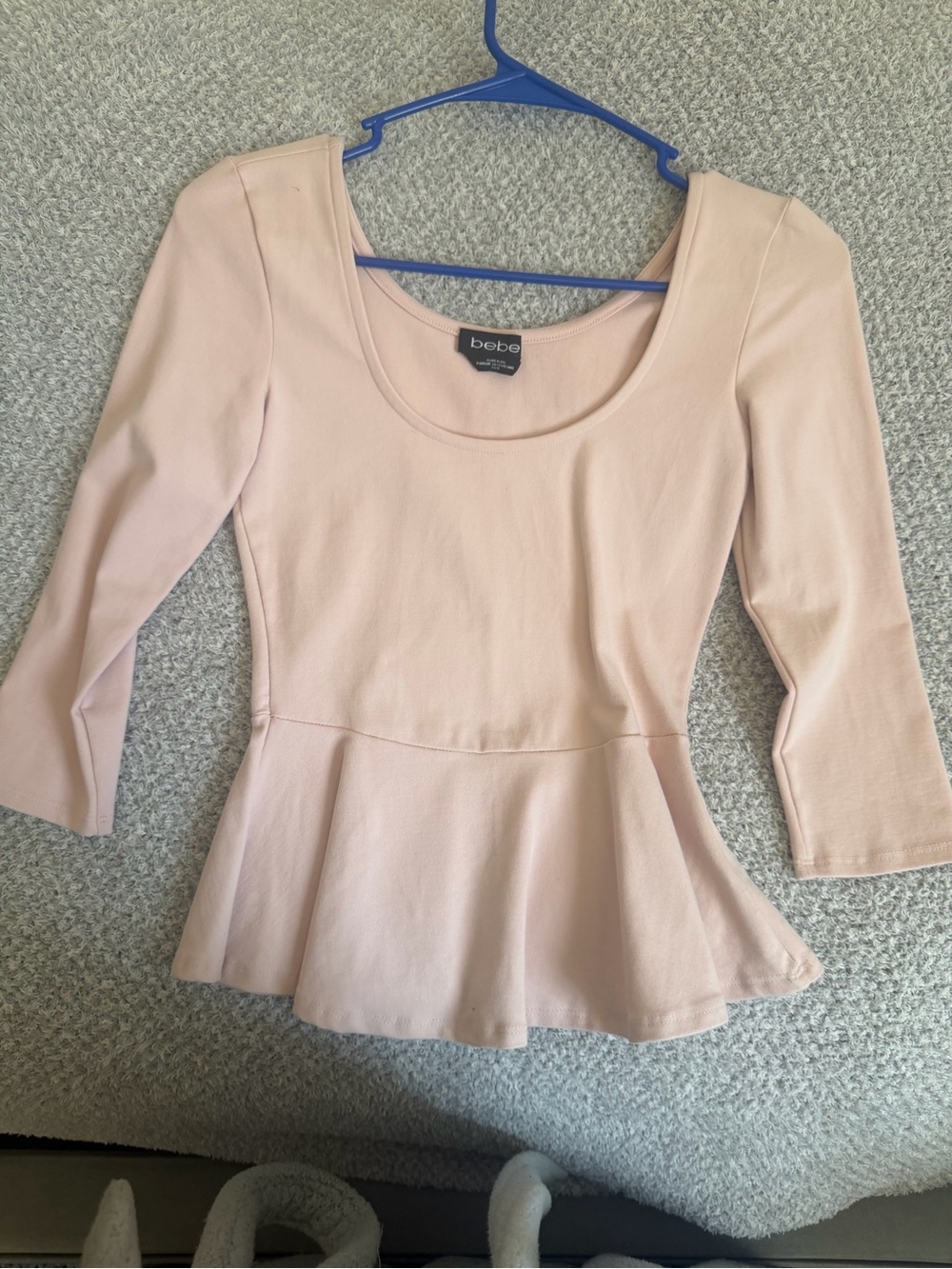 bebe Light Blush Peplum Scoop Neck Top